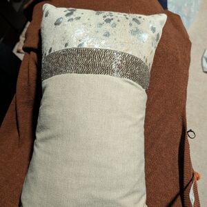 Beige and Brown Decorative Pillow with Sequin Accent
